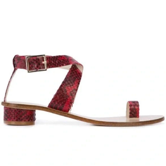 Delete tibi Hanson Red Snake-Effect Leather Sandals Crisscross Strap Round 39 9 - Picture 3 of 11